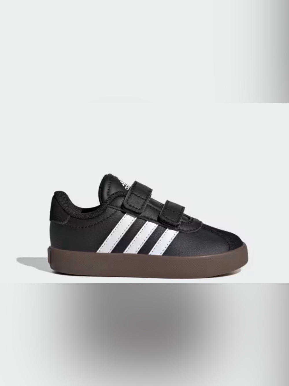 adidas Kids Black Sneakers with White Stripes and Brown Sole